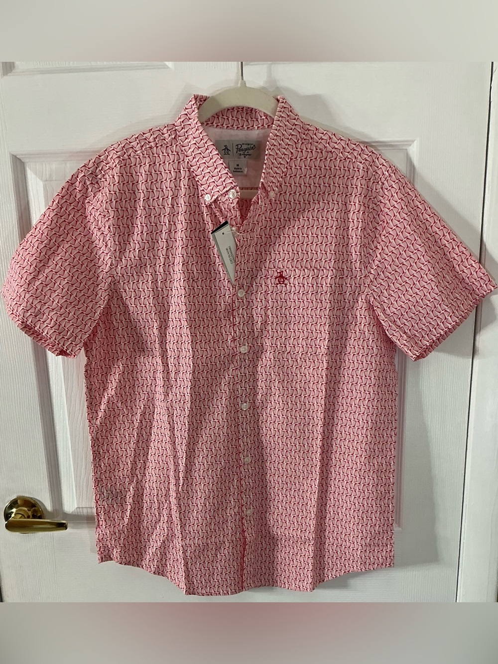 Original Penguin Pink Abstract Geometric Short Sleeve Pocket Shirt M NWT